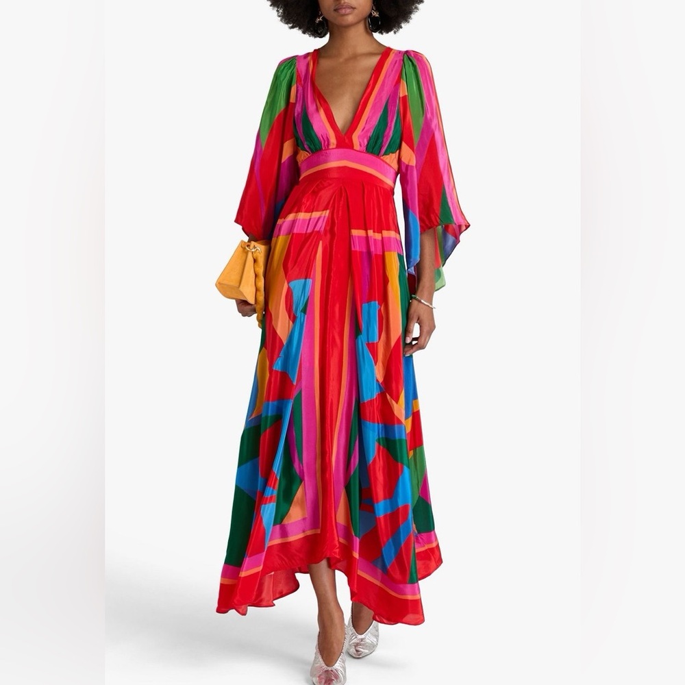 Farm Rio Colorful Leaves Long dress, size S, Feminine and Gorgeous, Playful